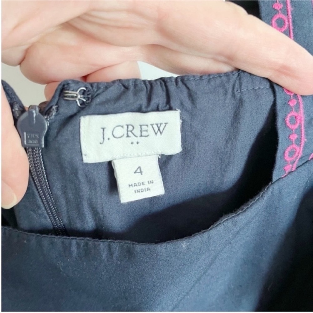 J. Crew Factory midi dress navy blue pink scalloped tiered embroidery - Picture 7 of 10